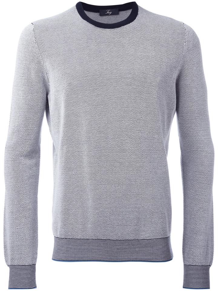 Fay Knitted Crew Neck Jumper - Blue