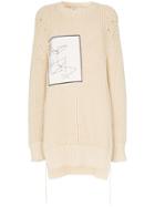 Jil Sander Sketch-applique Oversized Knitted-cotton Jumper - Neutrals