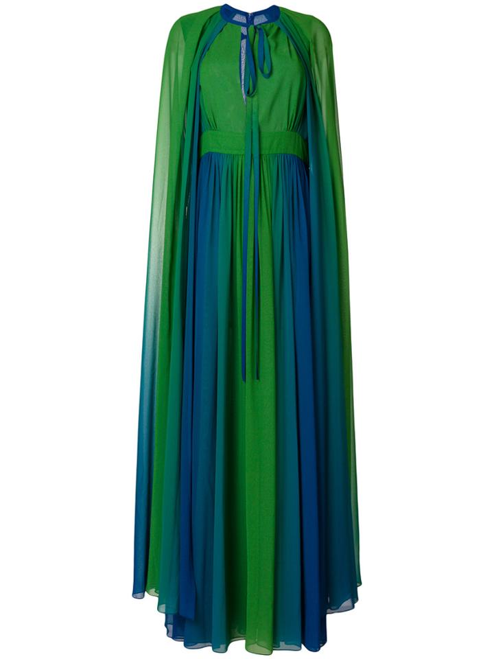 Elie Saab Long Cape Sleeve Gown - Green