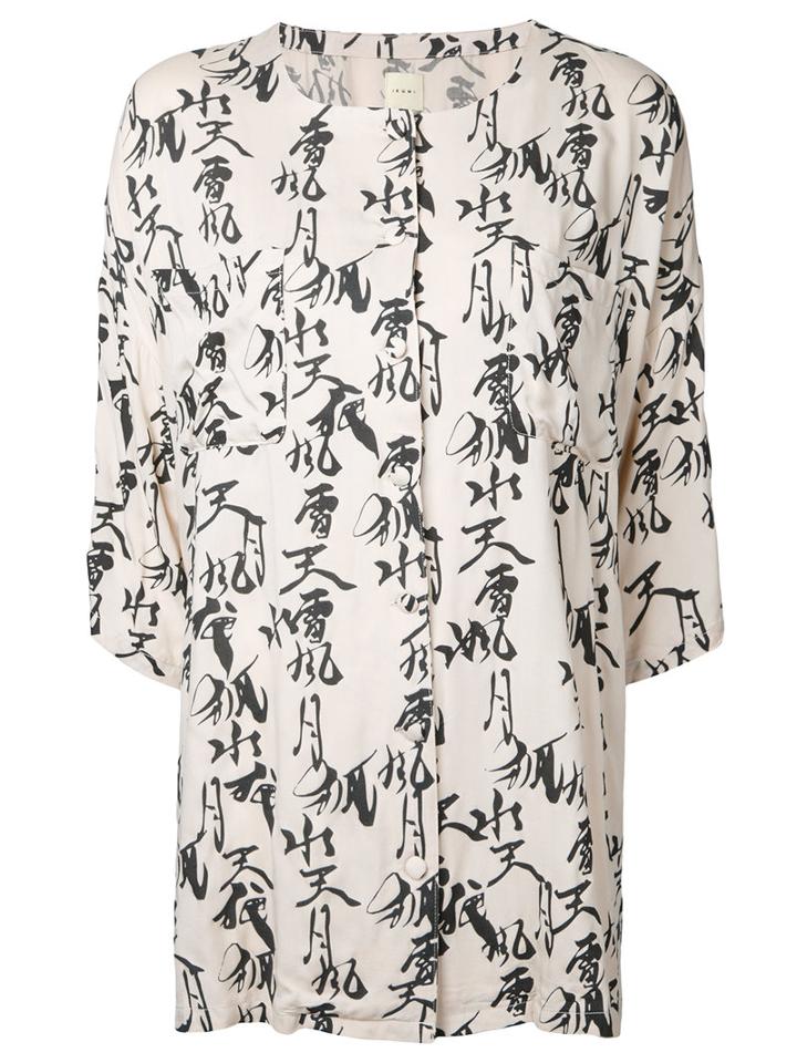 Ikumi Printed Button Top, Women's, Size: Large, Brown, Rayon
