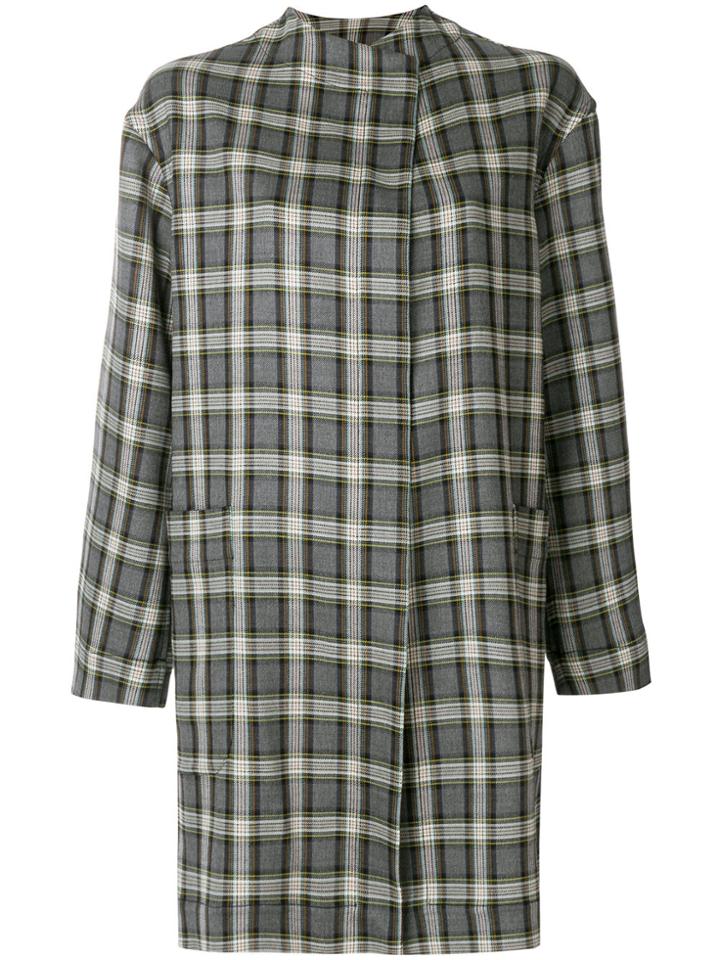 Antonio Marras Collarless Plaid Coat - Grey