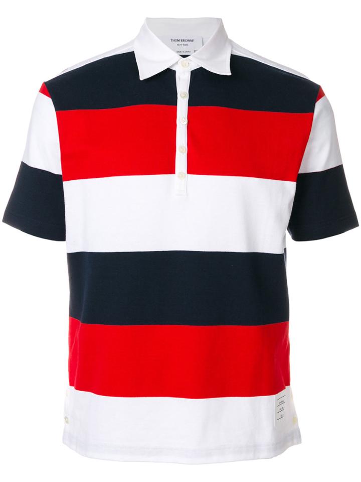 Thom Browne Short Sleeve Polo With 4-bar Stripe In Blue And Red Rugby