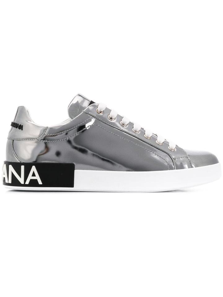 Dolce & Gabbana Branded Lace-up Sneakers - Silver