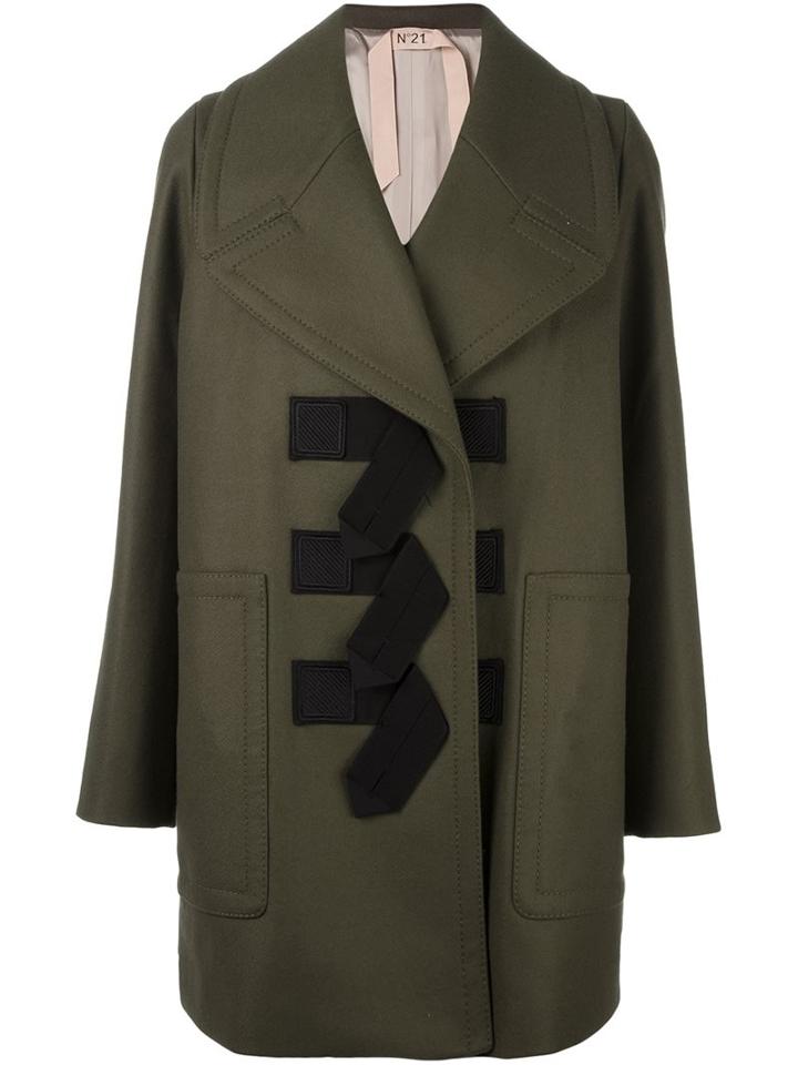 No21 Toggle Fastening Coat, Women's, Size: 40, Green, Polyamide/acetate/viscose/wool
