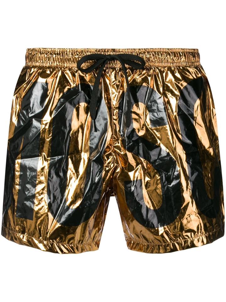 Moschino Logo Printed Swim Shorts - Gold