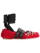 Miu Miu Furry Beaded Ballerina Shoes - Red