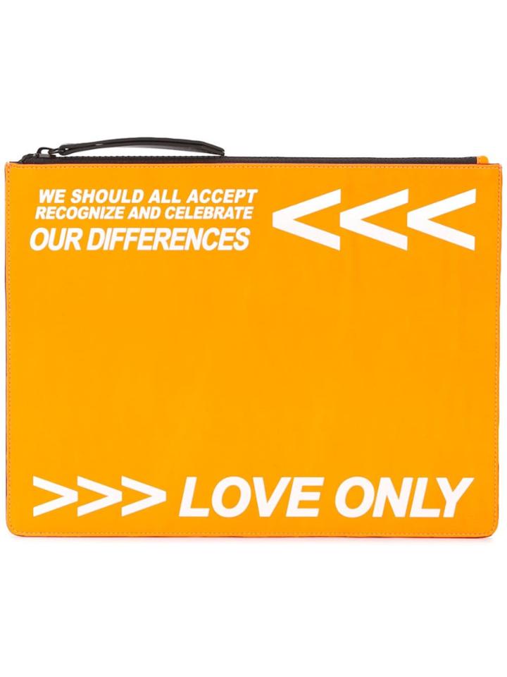 Ports V Slogan Zipped Clutch - Orange