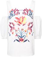 Tanya Taylor Floral Embroidered Dropped Shoulders Blouse - White