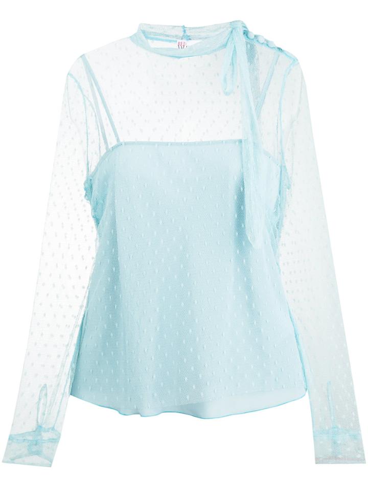 Red Valentino Sheer Button Shoulder Blouse - Blue