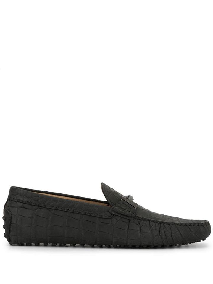 Tod's T-bar Crocodile Driving Loafers - Black