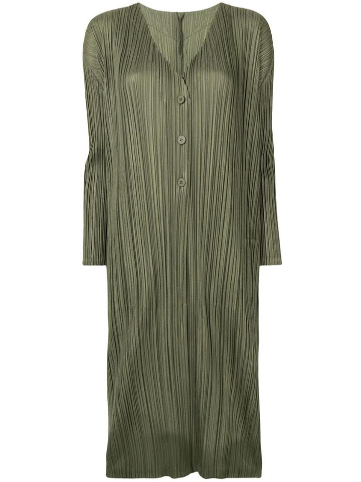 Pleats Please Issey Miyake Pleated Long Cardigan - Green