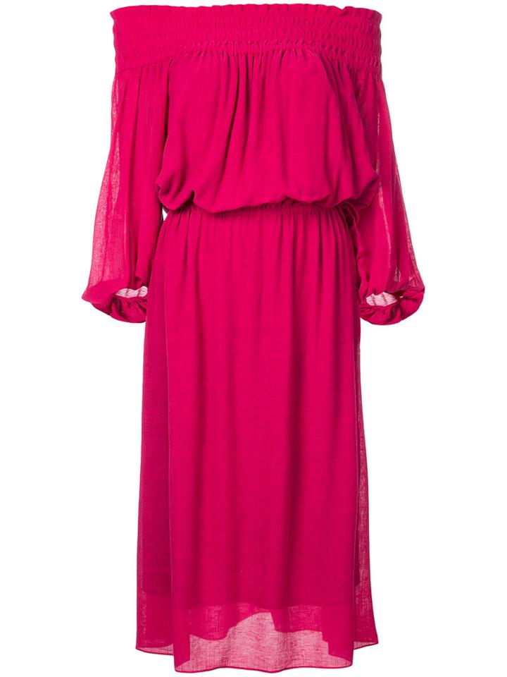 Estnation - Bardot Peasant Dress - Women - Rayon - 38, Pink/purple, Rayon
