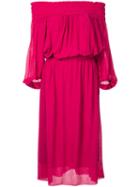 Estnation - Bardot Peasant Dress - Women - Rayon - 38, Pink/purple, Rayon