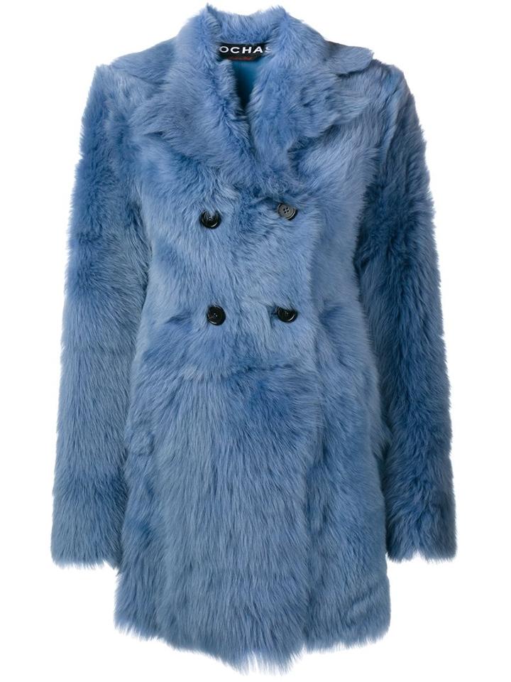Rochas Shearling Coat, Women's, Size: 40, Blue, Lamb Skin/lamb Fur