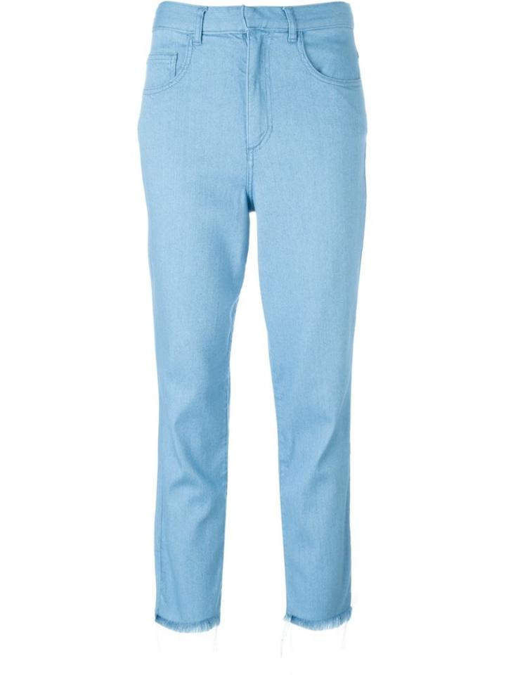 Marques'almeida Frayed Hem Cropped Jeans, Women's, Size: 8, Blue, Rayon/cotton/polyurethane