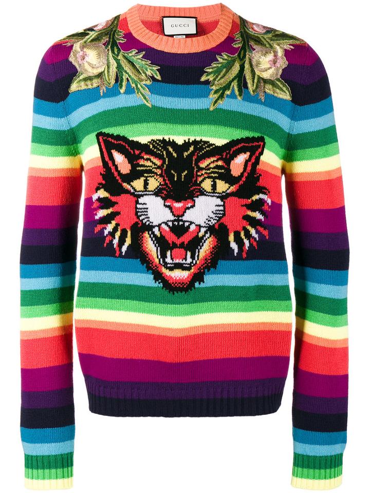 Gucci - Embroidered Cat Intarsia Jumper - Men - Wool - S, Black, Wool