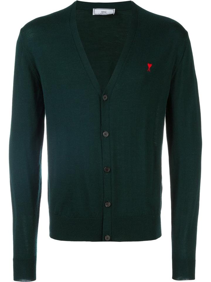 Ami Alexandre Mattiussi Ami De Coeur Cardigan, Men's, Size: Xl, Green, Merino