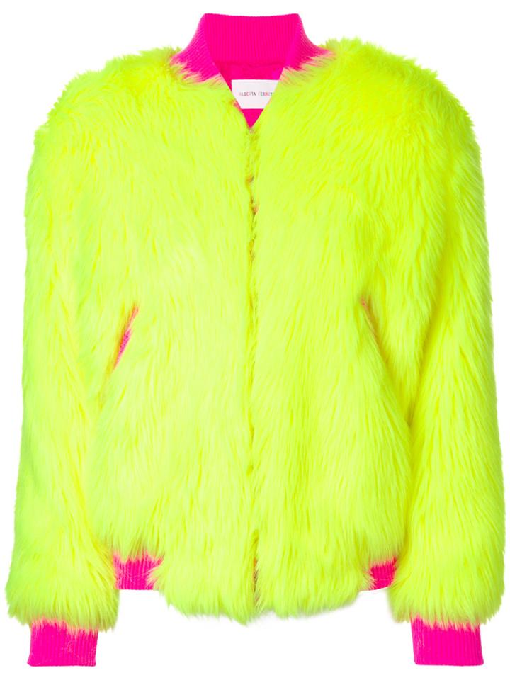 Alberta Ferretti Faux Fur Bomber Jacket - Yellow & Orange