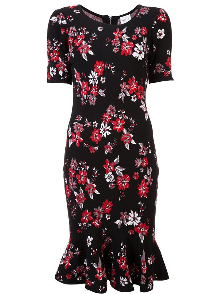Milly Floral Print Midi Dress - Black