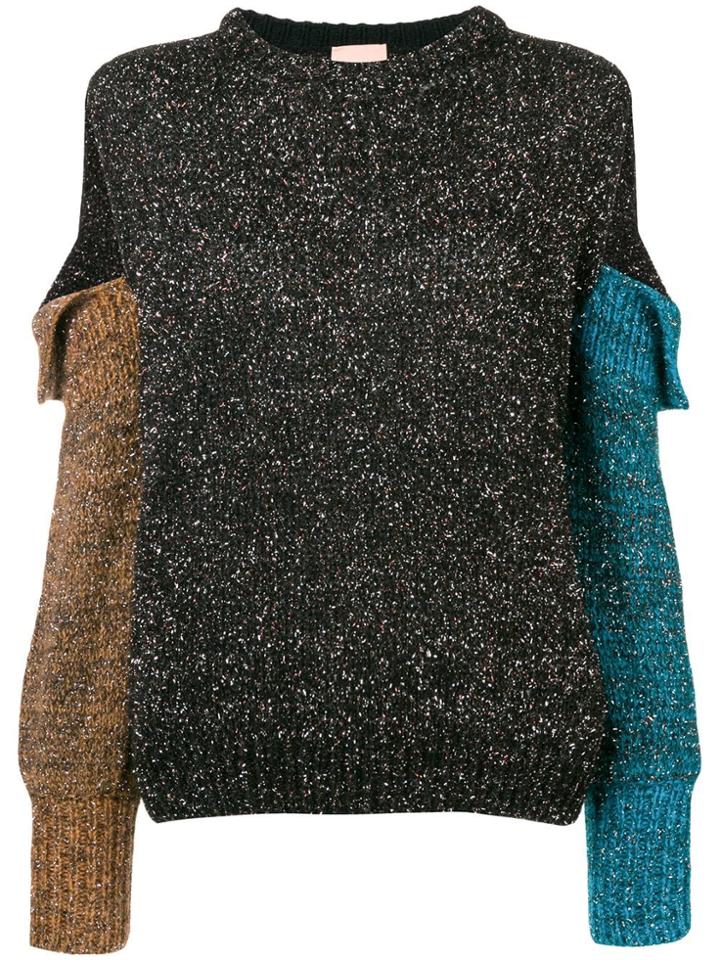 Nude Cold Shoulder Shimmer Jumper - Black