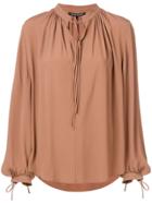 Luisa Cerano Tie Neck Flared Blouse - Brown