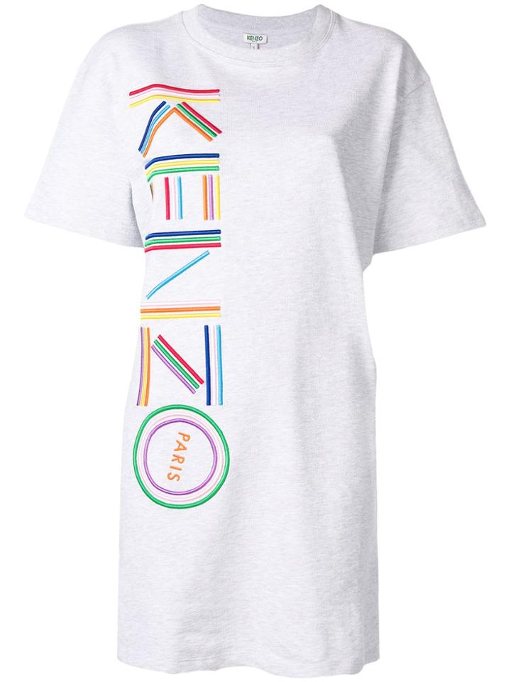 Kenzo Logo Embroidered T-shirt Dress - Grey