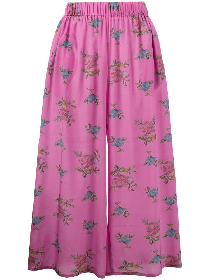Natasha Zinko - Floral Print Wide Leg Culottes - Women - Silk - 42, Pink/purple, Silk