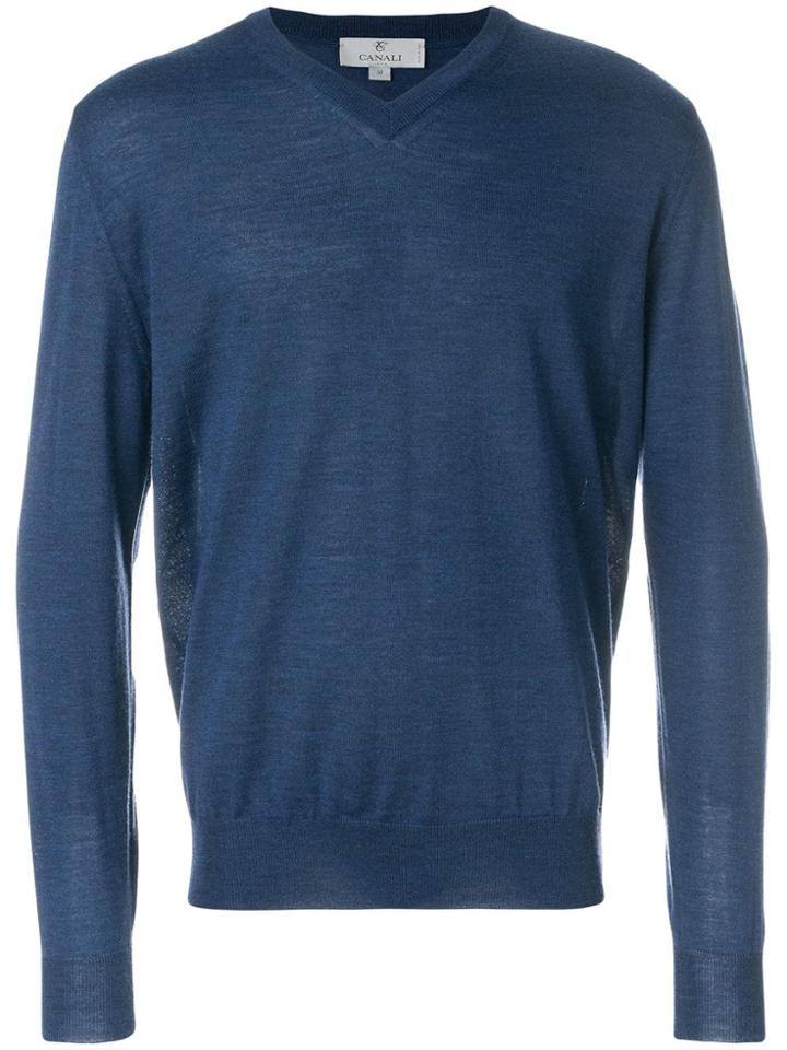 Canali Classic Knitted Sweater - Blue
