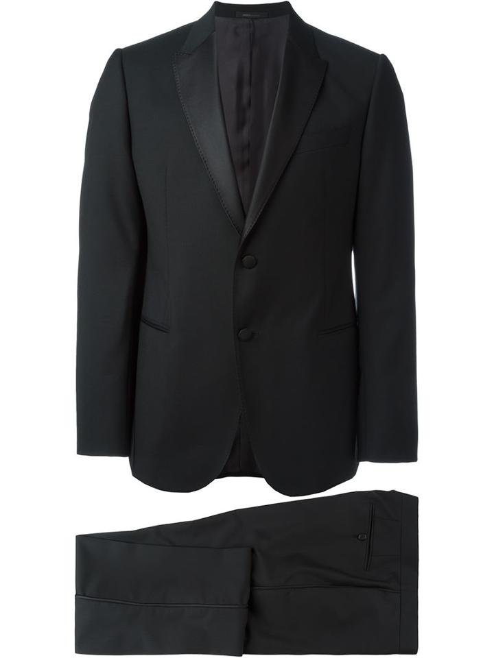 Armani Collezioni Two Piece Piped Dinner Suit, Men's, Size: 48, Black, Mohair/wool