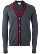 Gucci Web Trim Classic Cardigan, Size: Small, Grey, Wool