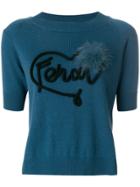 Fendi Fendi Heart Knit Top With Pom Pom Detail - Blue