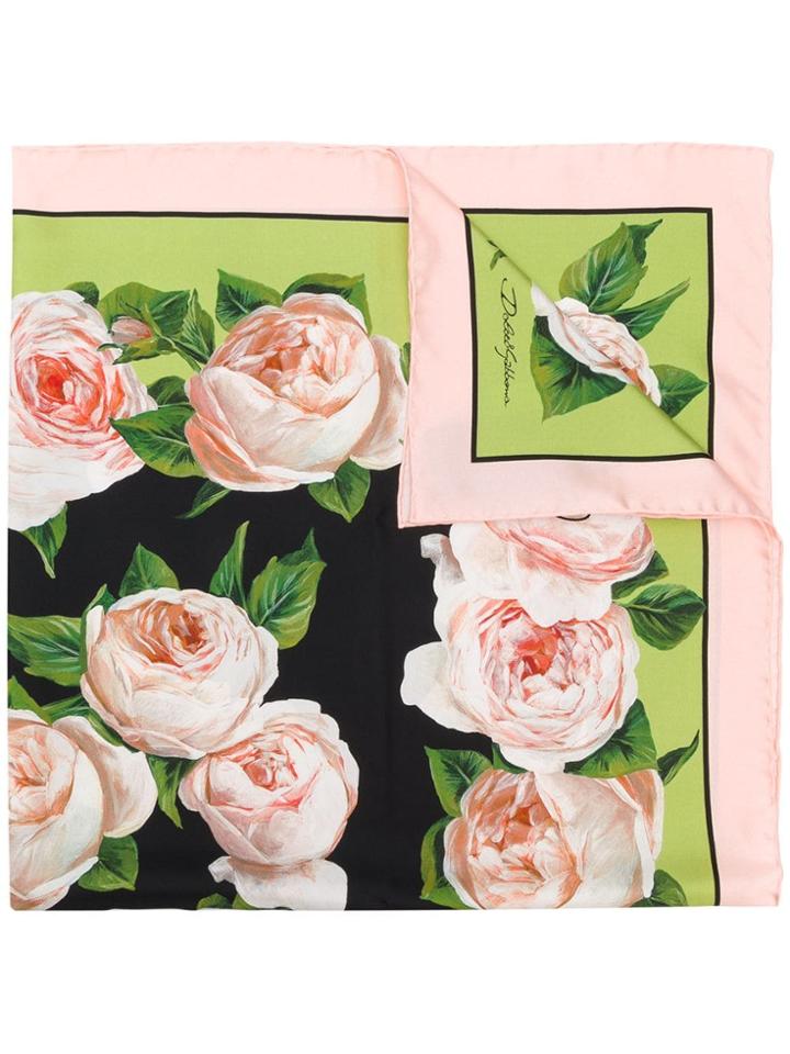 Dolce & Gabbana Rose Pattern Square Scarf - Black
