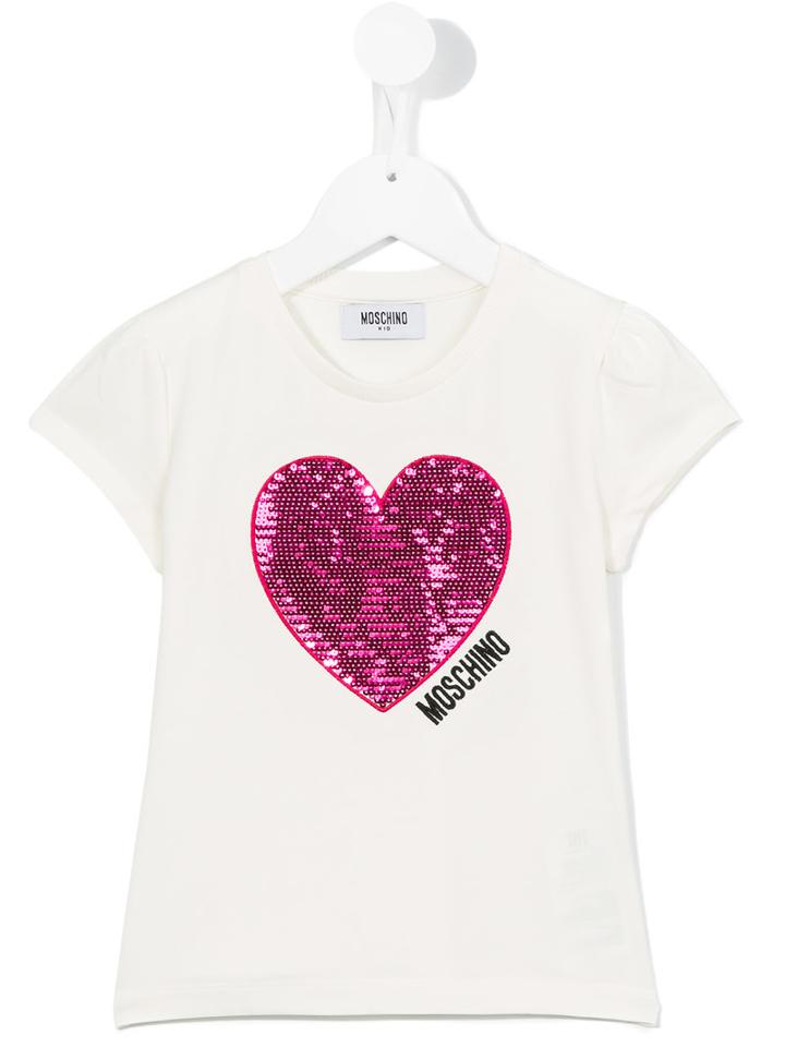 Moschino Kids Sequin Heart T-shirt, Girl's, Size: 6 Yrs, White
