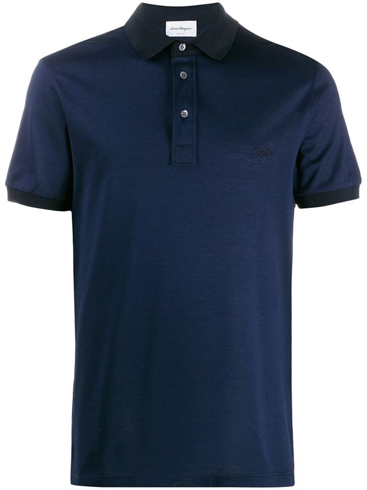 Salvatore Ferragamo Embroidered Logo Polo Shirt - Blue