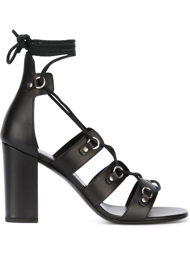 Saint Laurent Lace-up Sandals, Women's, Size: 39, Black, Leather