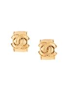 Chanel Vintage Cc Plate Earrings - Gold