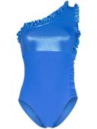 Leslie Amon One-shouldered Ruffle Detail Swimsuit - Blue