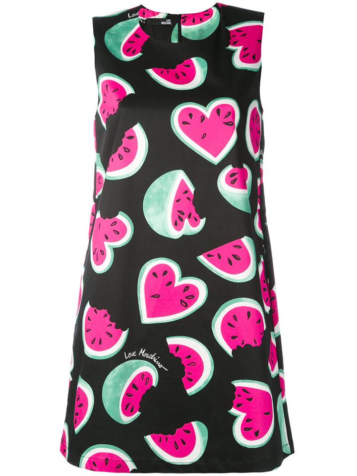 Love Moschino - Watermelon Heart Print Dress - Women - Cotton/spandex/elastane - 40, Women's, Black, Cotton/spandex/elastane