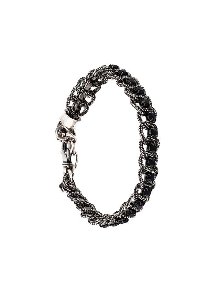 Emanuele Bicocchi Braided Swarovski Crystal Bracelet, Men's, Black, Sterling Silver/swarovski Crystal