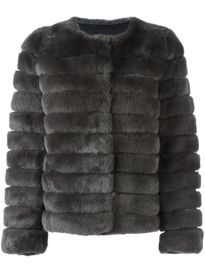 Meteo By Yves Salomon Cropped Padded Fur Jacket, Women's, Size: 38, Grey, Silk/goat Skin/rabbit Fur