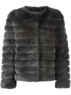Meteo By Yves Salomon Cropped Padded Fur Jacket, Women's, Size: 38, Grey, Silk/goat Skin/rabbit Fur