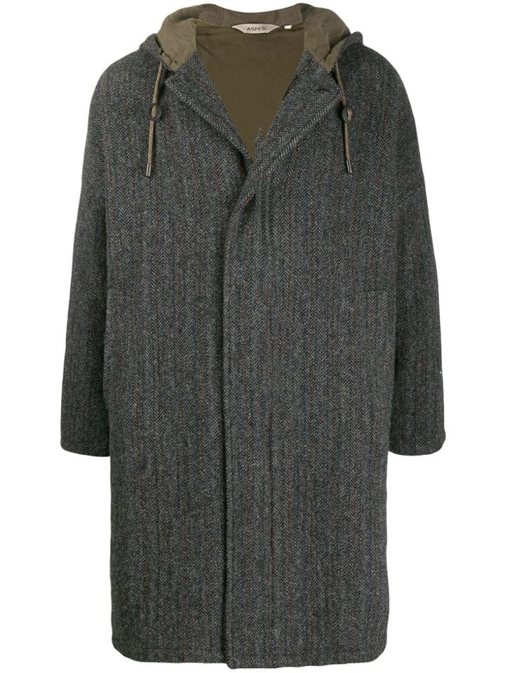 Aspesi Woven-print Hooded Coat - Grey