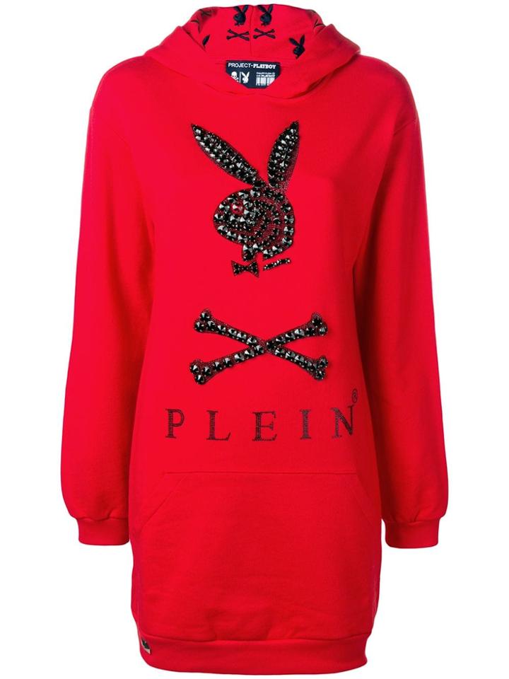 Philipp Plein X Playboy Crystal Logo Hooded Dress - Red