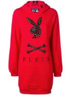 Philipp Plein X Playboy Crystal Logo Hooded Dress - Red