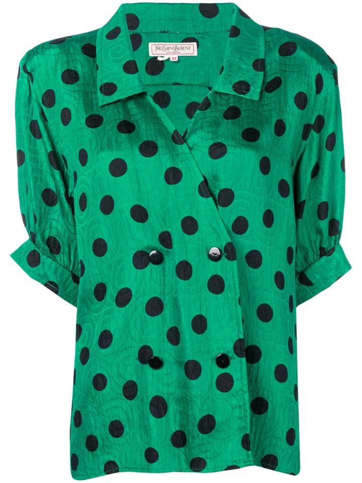 Yves Saint Laurent Vintage Polka Dot Blouse - Green