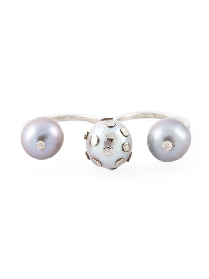 Maria Teresa Sottile Triple Pearl Studded Ring, Women's, Metallic