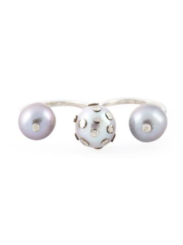 Maria Teresa Sottile Triple Pearl Studded Ring, Women's, Metallic