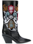 Casadei Patch Embellished Cowboy Boots - Black