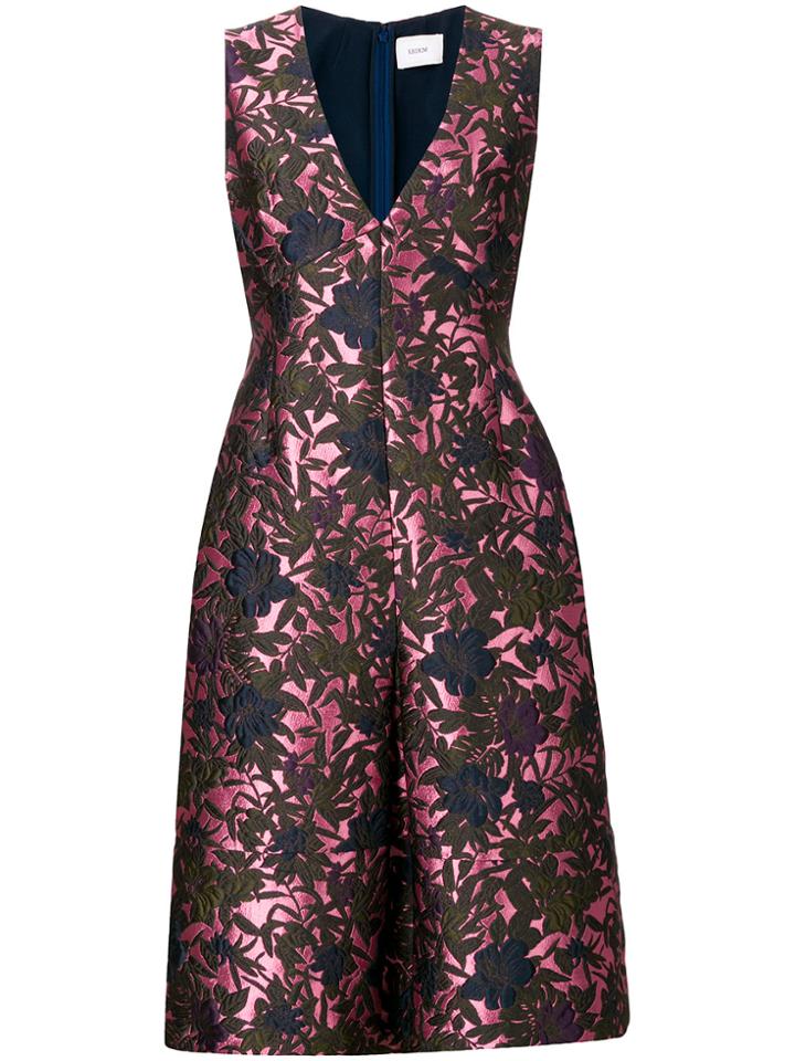 Erdem Metallic Floral Print Dress - Pink & Purple