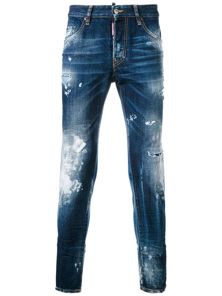 Dsquared2 - Paint Splatter Tapered Jeans - Men - Cotton/polyester/calf Leather - 52, Blue, Cotton/polyester/calf Leather